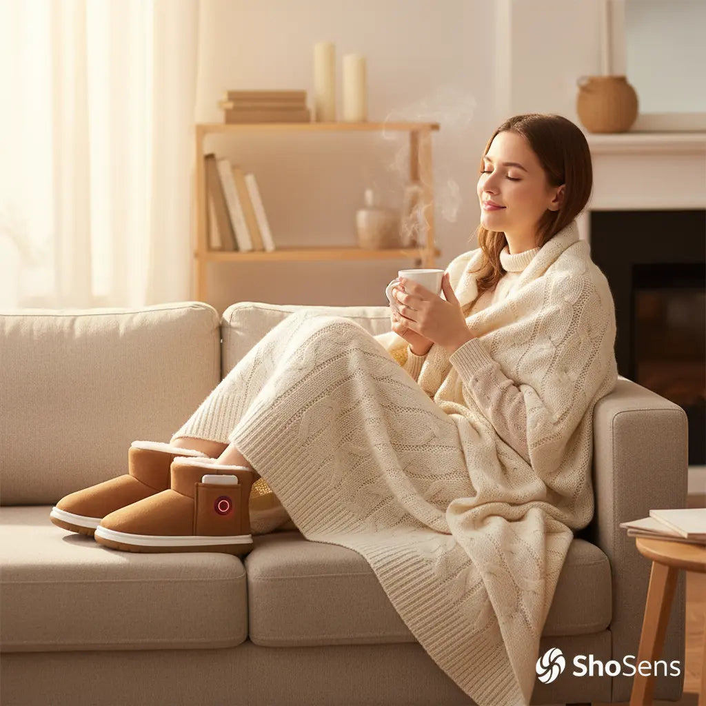 Chaussons Chauffants Sans Fil ShoSens® Chaleur Douce & Liberté